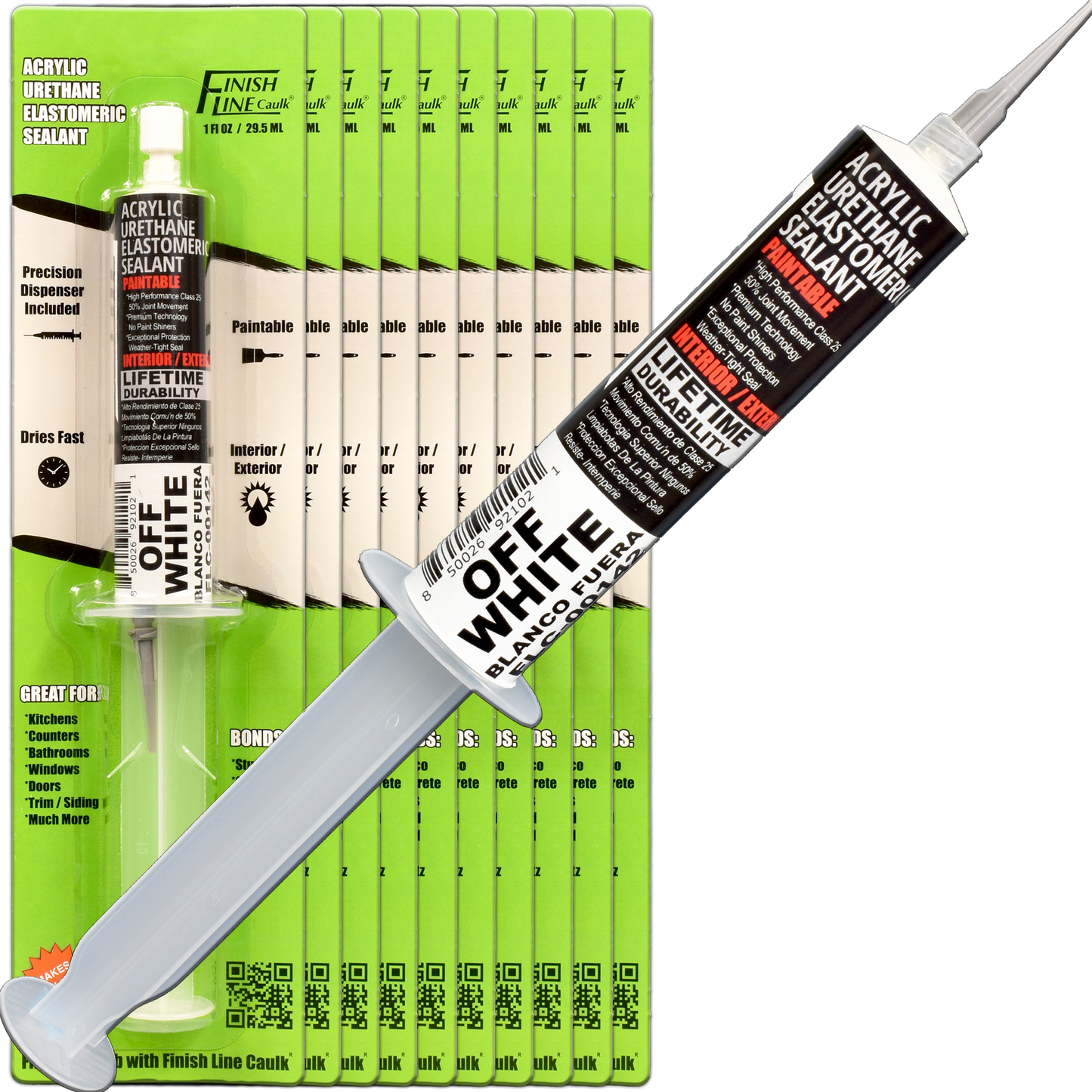 Finish Line Caulk – Acrylic Urethane Elastomeric Sealant Pre-Filled Precision Caulking Tube (30 mL)