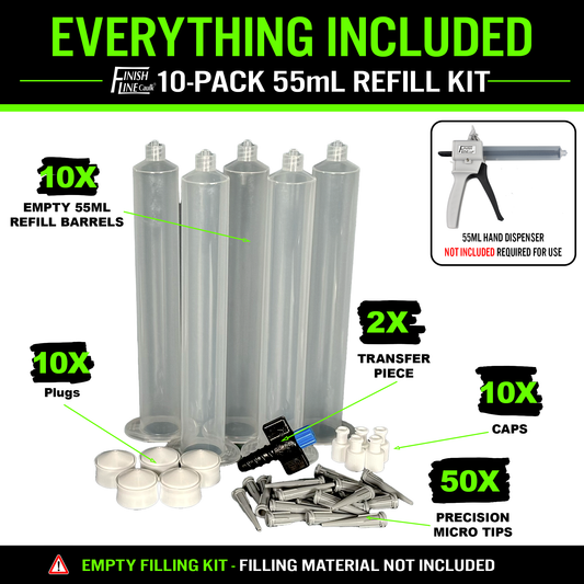 55ML Precision Refill Kit – 10 Barrel Set with Tips & Transfer Piece – For Finish Line Caulk Dispenser