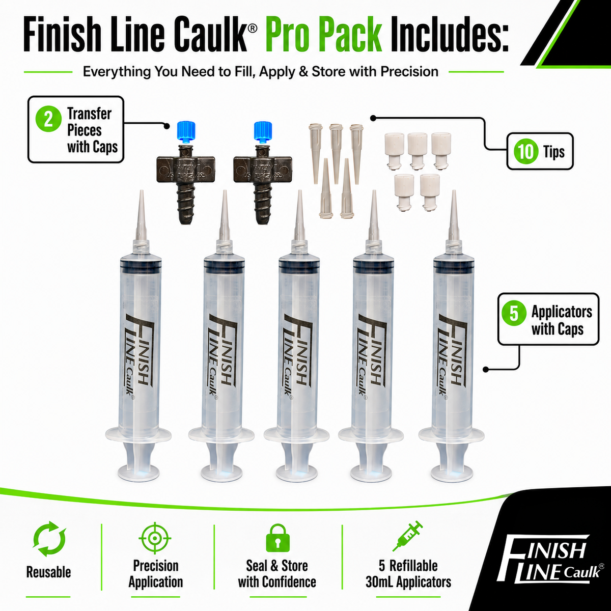 Finish Line Caulk® 30 mL Fill-Your-Own Precision Caulking Kit – Pro Pack Contractor Case
