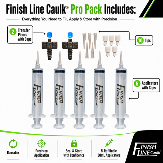 Finish Line Caulk® 30 mL Fill-Your-Own Precision Caulking Kit – Pro Pack | 5 Refillable Applicators