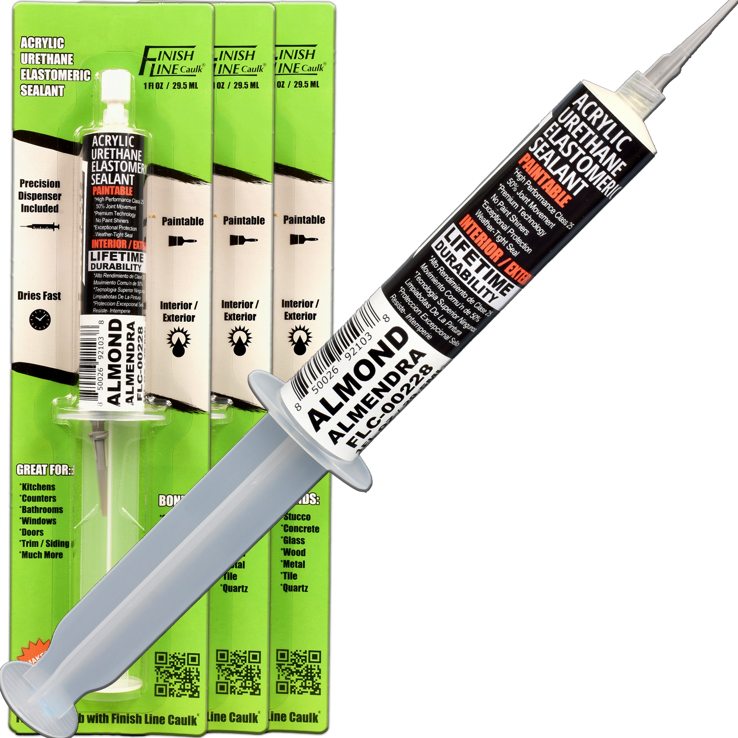 Finish Line Caulk – Acrylic Urethane Elastomeric Sealant Pre-Filled Precision Caulking Tube (30 mL)