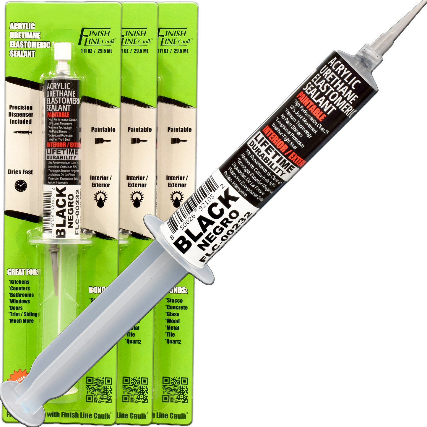 Finish Line Caulk – Black Acrylic Urethane Elastomeric Sealant (1 oz)