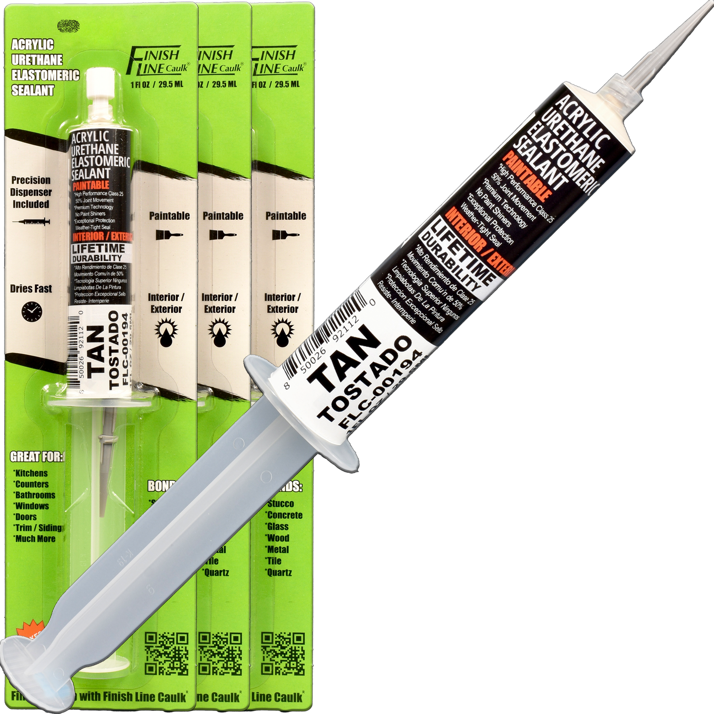 Finish Line Caulk – Acrylic Urethane Elastomeric Sealant Pre-Filled Precision Caulking Tube (30 mL)