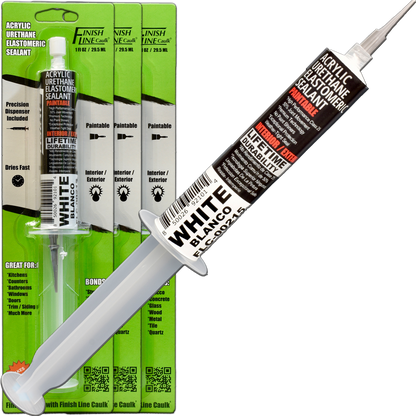 Finish Line Caulk – Acrylic Urethane Elastomeric Sealant Pre-Filled Precision Caulking Tube (30 mL)