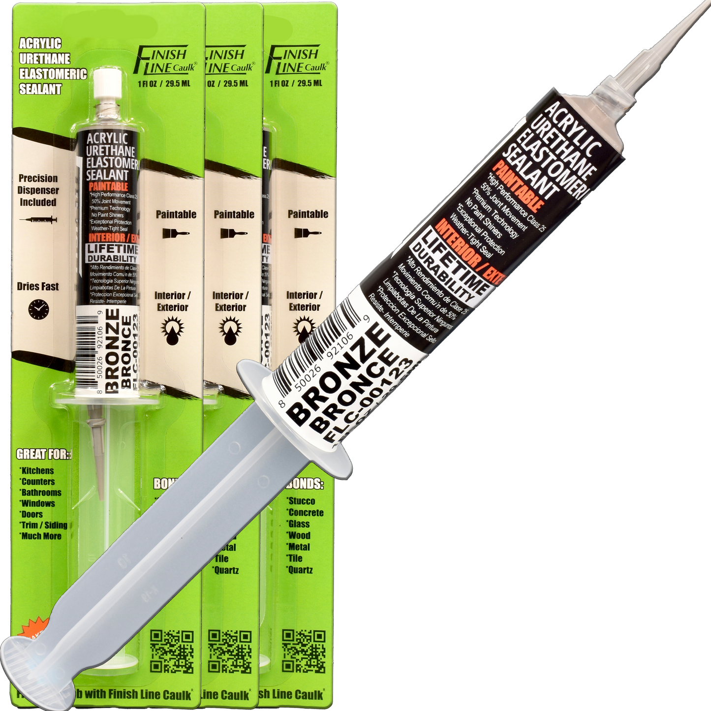 Finish Line Caulk – Acrylic Urethane Elastomeric Sealant Pre-Filled Precision Caulking Tube (30 mL)