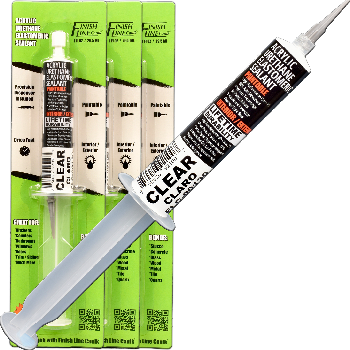 Finish Line Caulk – Acrylic Urethane Elastomeric Sealant Pre-Filled Precision Caulking Tube (30 mL)