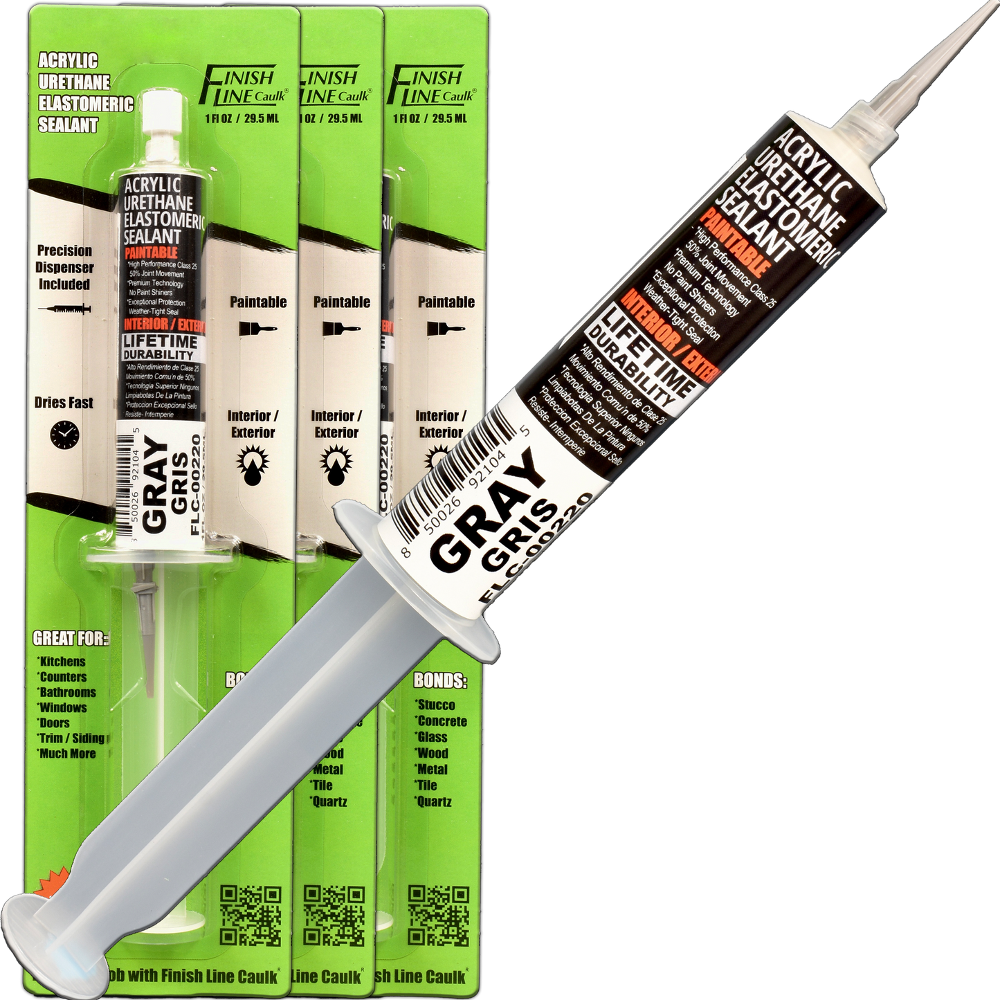 Finish Line Caulk – Acrylic Urethane Elastomeric Sealant Pre-Filled Precision Caulking Tube (30 mL)