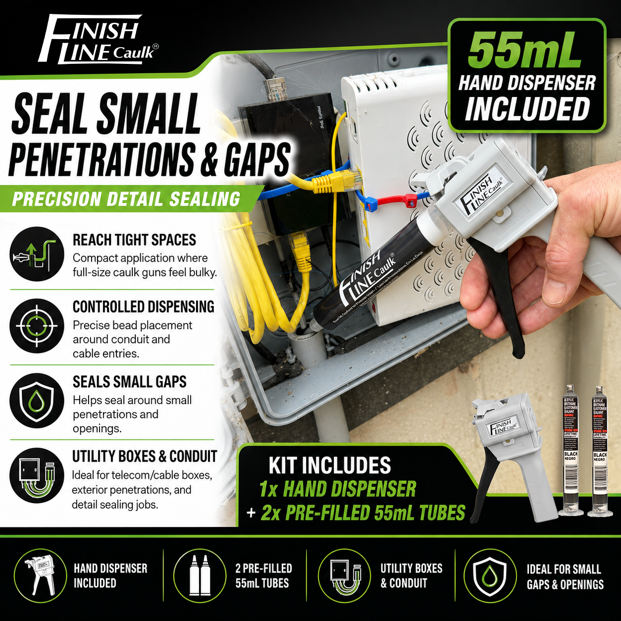 Finish Line Caulk® 55 mL Pre-Filled Precision Hand Dispenser Kit