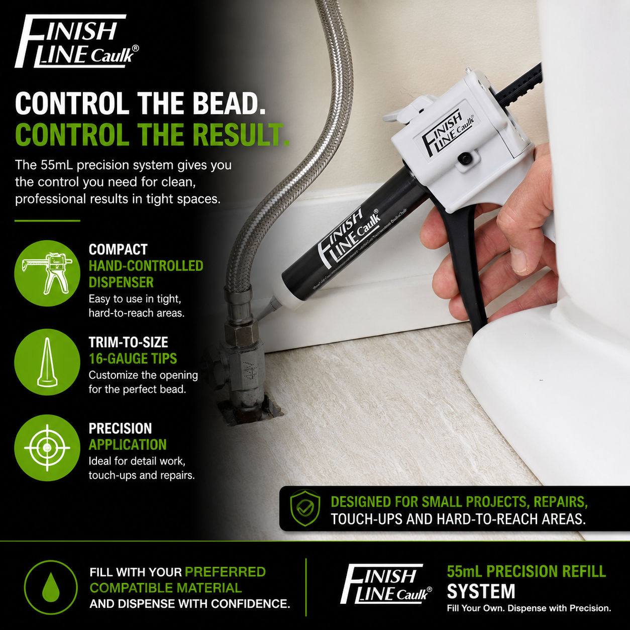 Finish Line Caulk® 55 mL Fill-Your-Own Precision Hand Dispenser Kit
