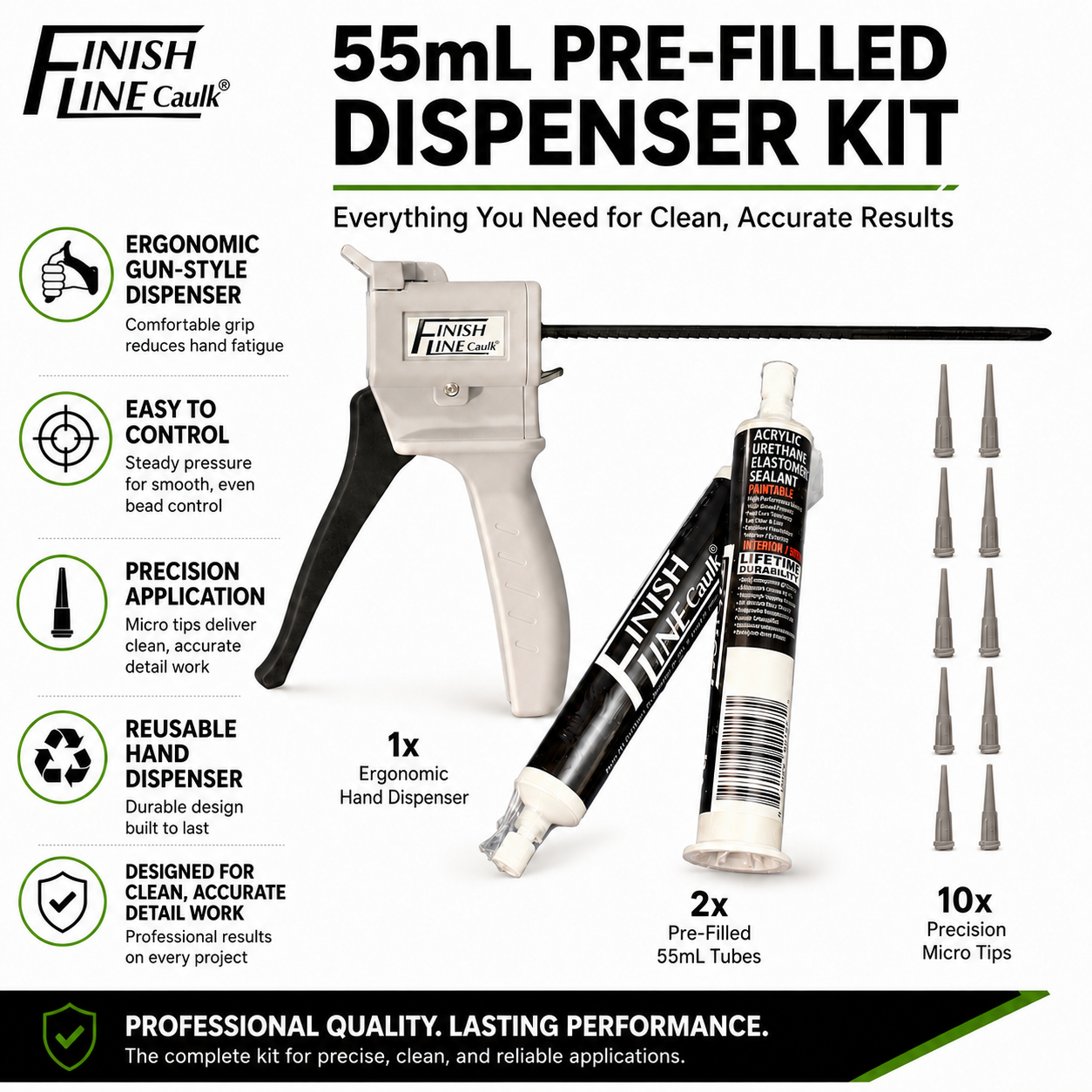 Finish Line Caulk® 55 mL Pre-Filled Precision Hand Dispenser Kit