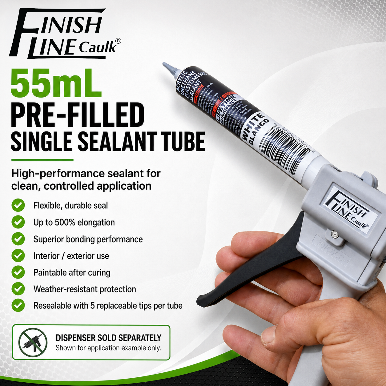 Finish Line Caulk® 55 mL Pre-Filled Precision Caulk Refills – 2 Pack
