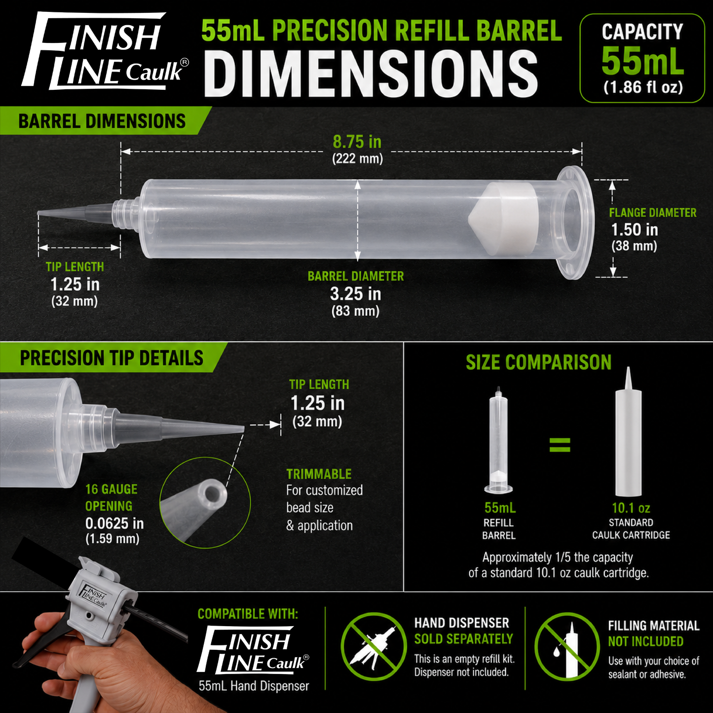Finish Line Caulk® 55 mL Fill-Your-Own Refill Kits
