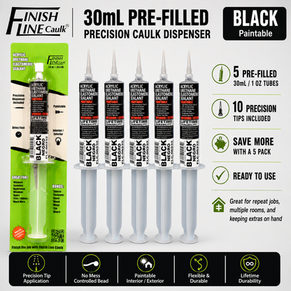 Finish Line Caulk® 30 mL Pre-Filled Precision Caulking Applicators – 5 Pack