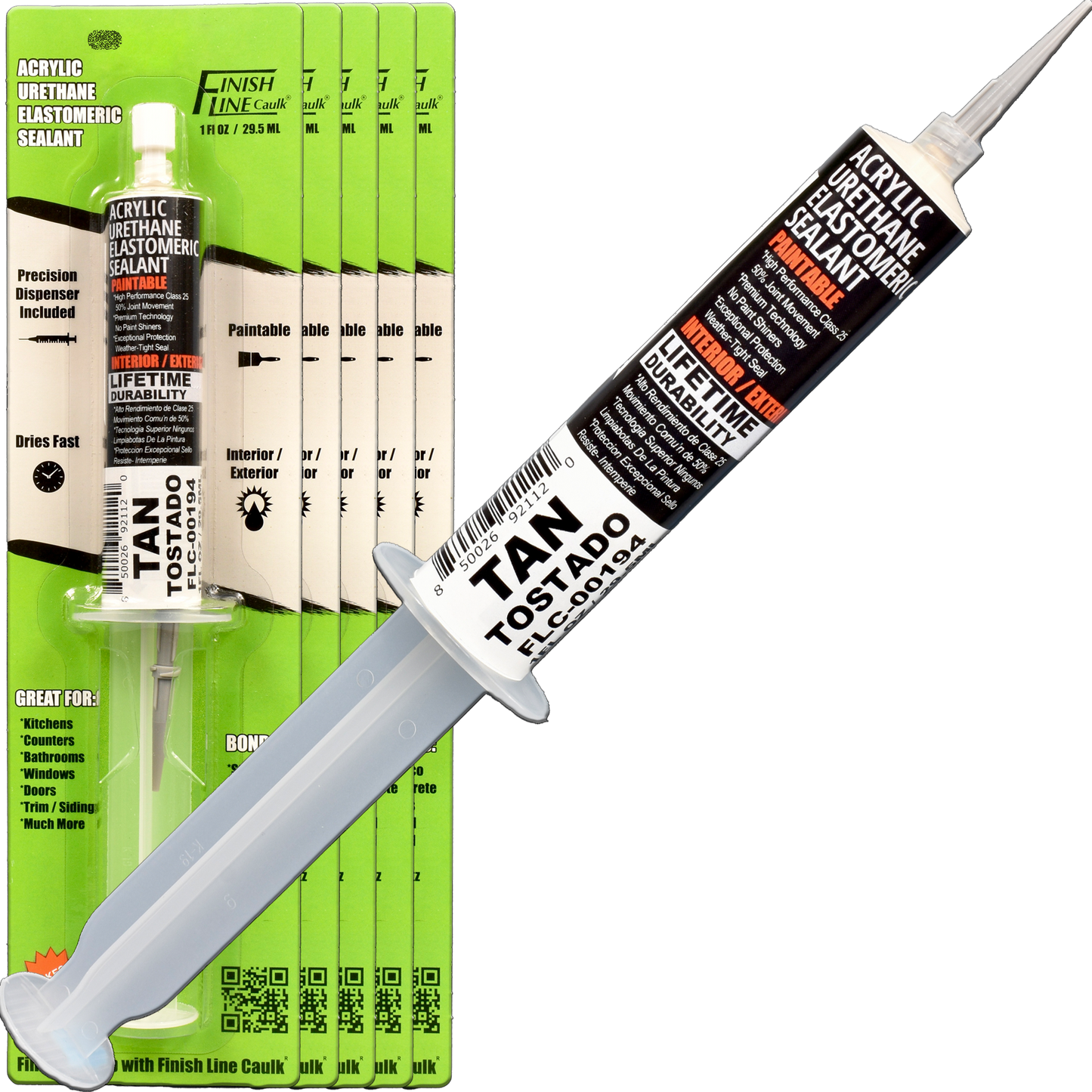 Finish Line Caulk – Tan Acrylic Urethane Elastomeric Sealant (1 oz)