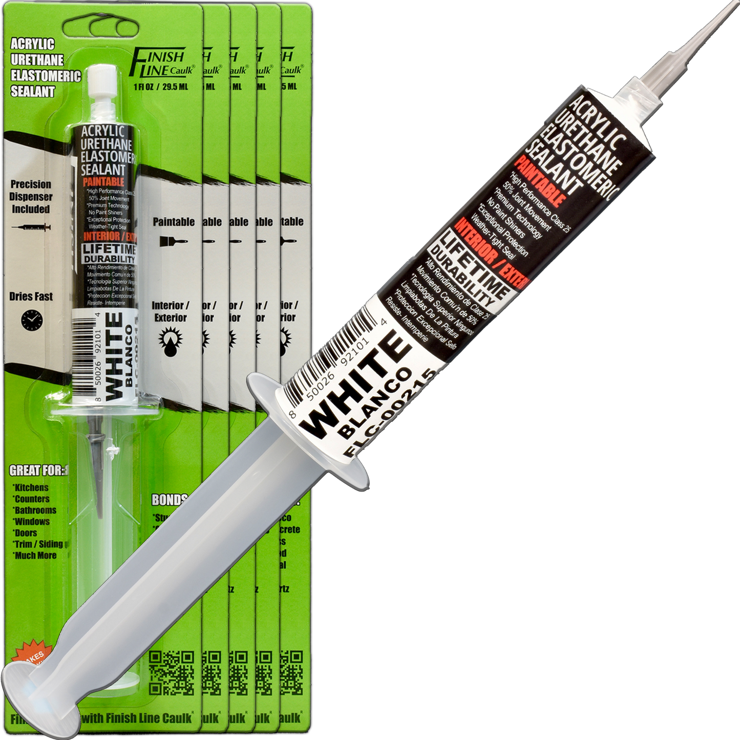 Finish Line Caulk – Acrylic Urethane Elastomeric Sealant Pre-Filled Precision Caulking Tube (30 mL)