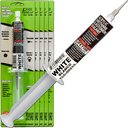 Finish Line Caulk – Acrylic Urethane Elastomeric Sealant Pre-Filled Precision Caulking Tube (30 mL)