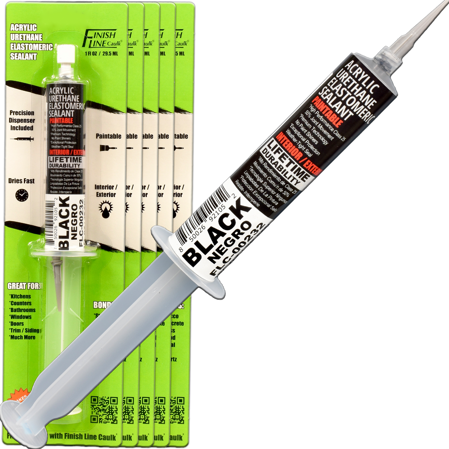 Finish Line Caulk – Black Acrylic Urethane Elastomeric Sealant (1 oz)