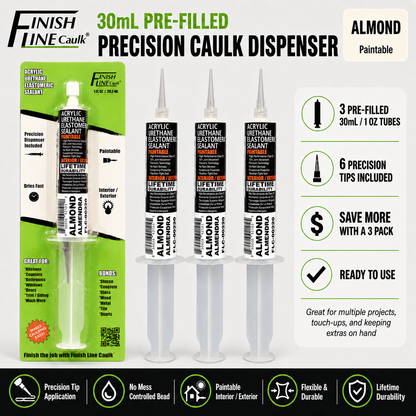 Finish Line Caulk® 30 mL Pre-Filled Precision Caulking Applicators – 3 Pack