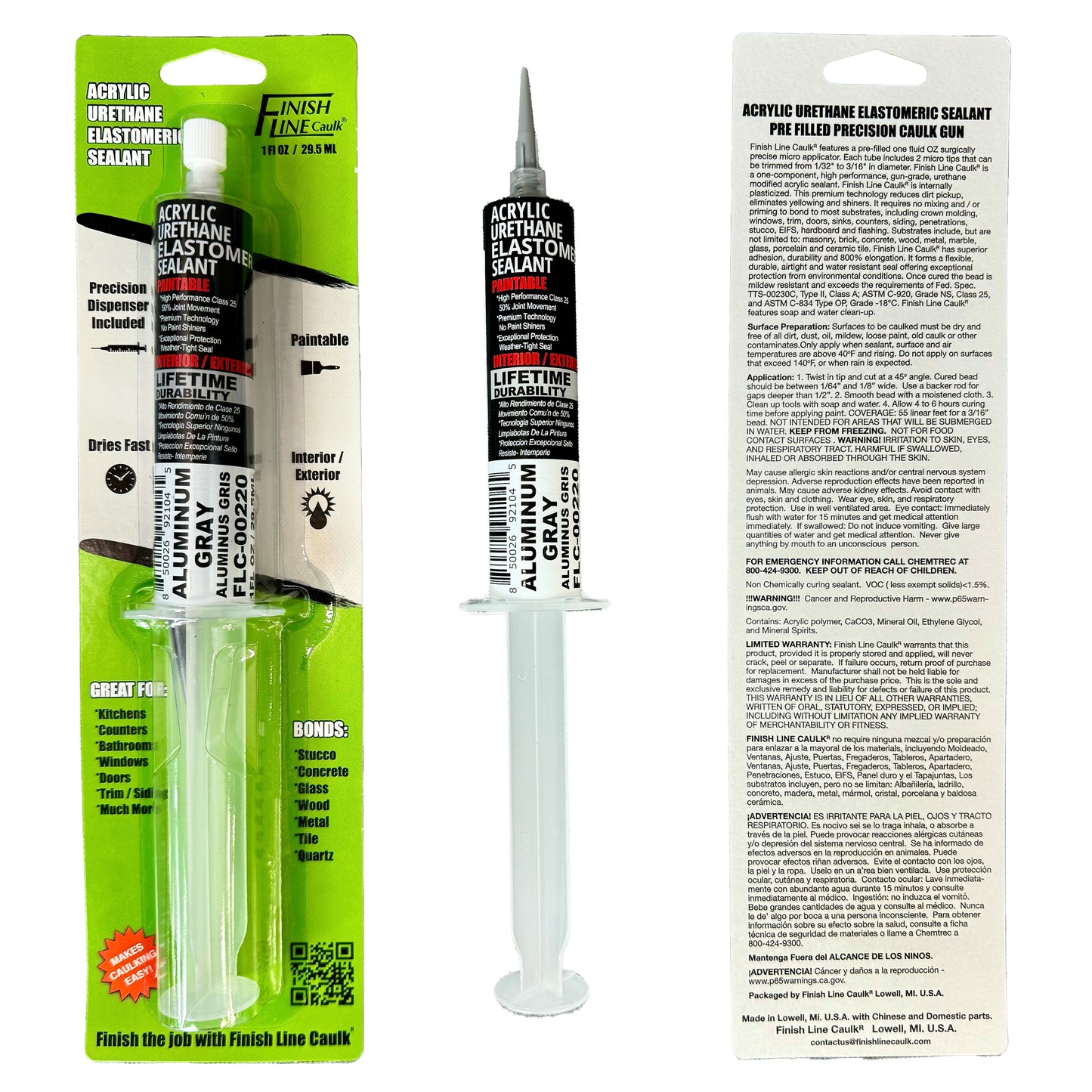 Finish Line Caulk – Aluminum Gray Acrylic Urethane Elastomeric Sealant (1 oz)