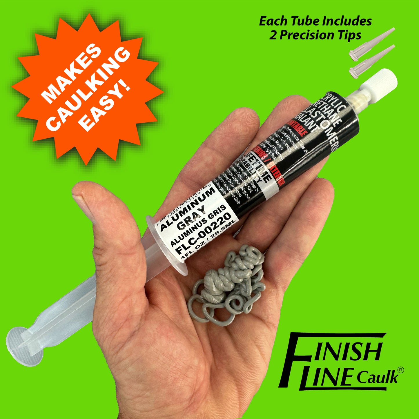 Finish Line Caulk – Aluminum Gray Acrylic Urethane Elastomeric Sealant (1 oz)