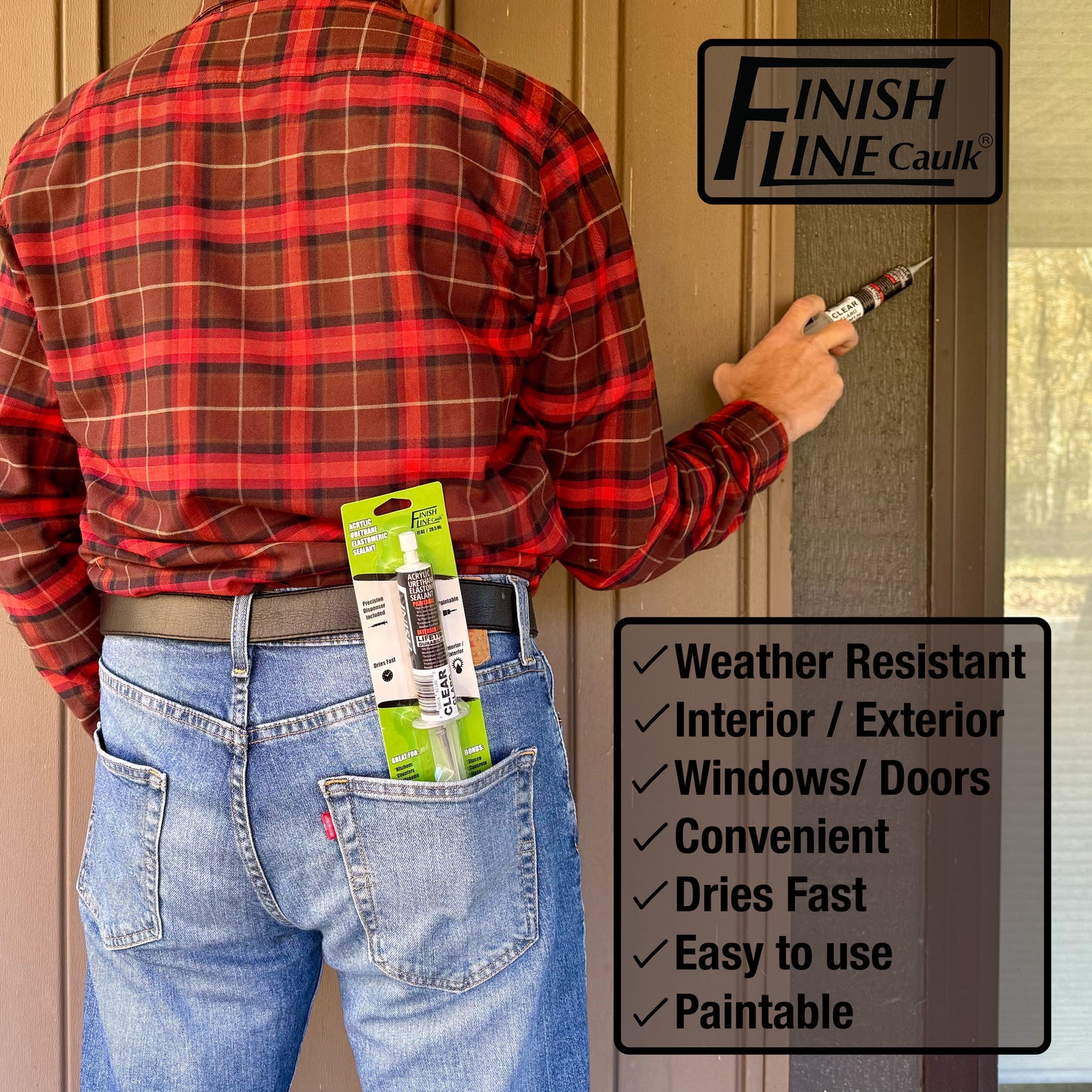 Finish Line Caulk – Acrylic Urethane Elastomeric Sealant Pre-Filled Precision Caulking Tube (30 mL)