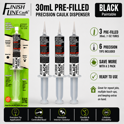 Finish Line Caulk® 30 mL Pre-Filled Precision Caulking Applicators – 3 Pack