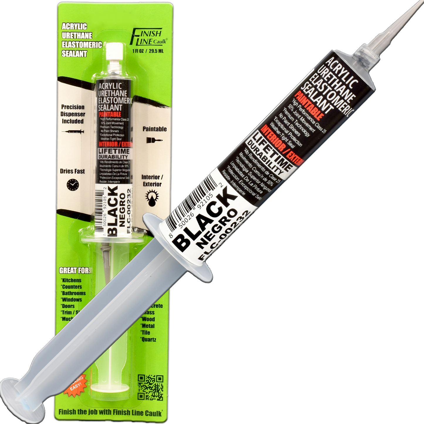 Finish Line Caulk – Black Acrylic Urethane Elastomeric Sealant (1 oz)