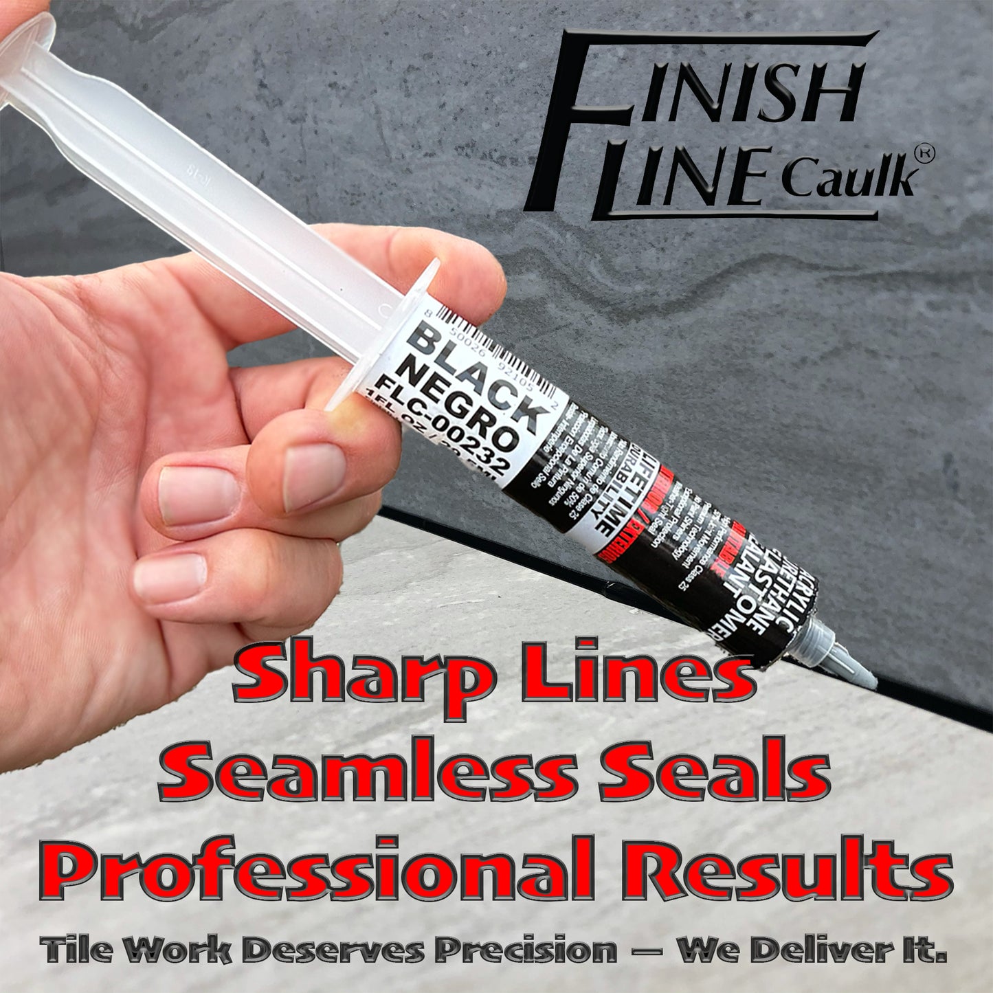 Finish Line Caulk – Black Acrylic Urethane Elastomeric Sealant (1 oz)