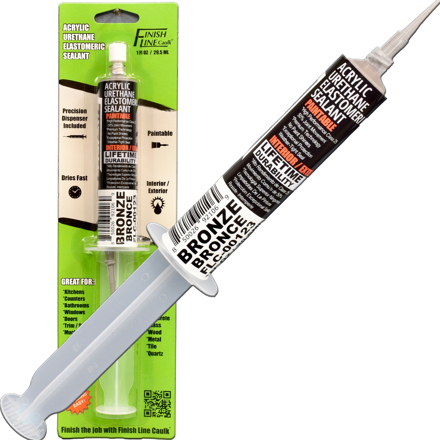 Finish Line Caulk – Acrylic Urethane Elastomeric Sealant Pre-Filled Precision Caulking Tube (30 mL)