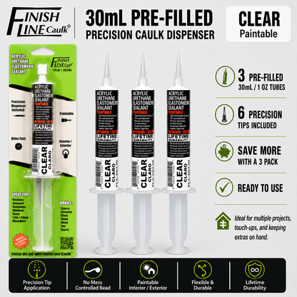 Finish Line Caulk® 30 mL Pre-Filled Precision Caulking Applicators – 3 Pack