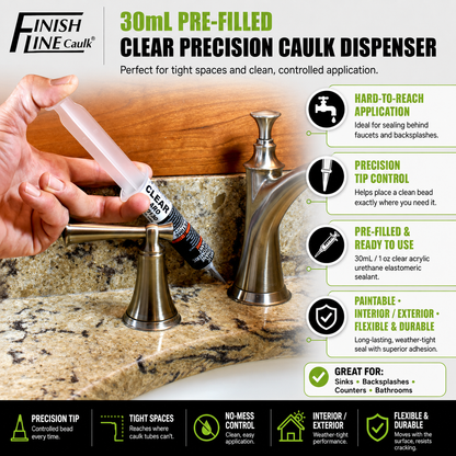 Finish Line Caulk® 30 mL Pre-Filled Precision Caulking Applicator – Single Tube