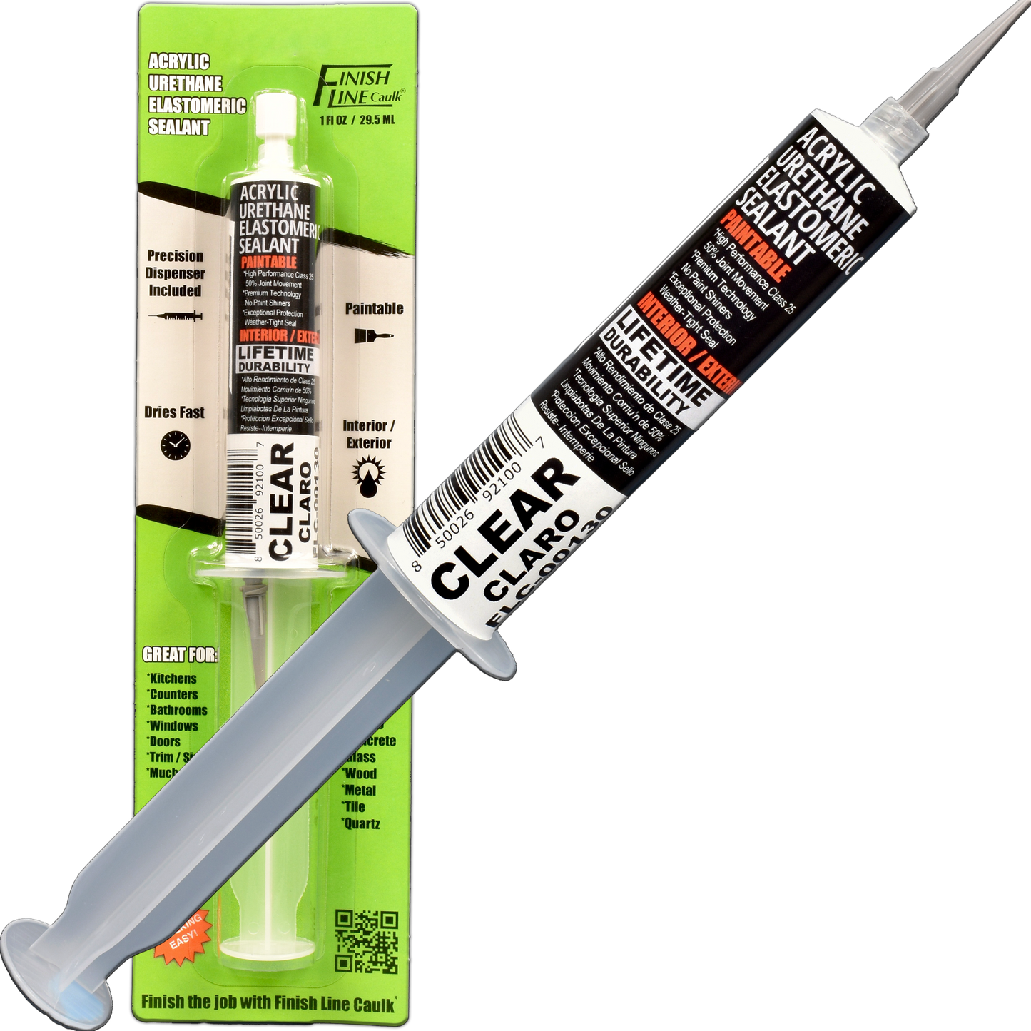 Finish Line Caulk – Clear Acrylic Urethane Elastomeric Sealant (1 oz)