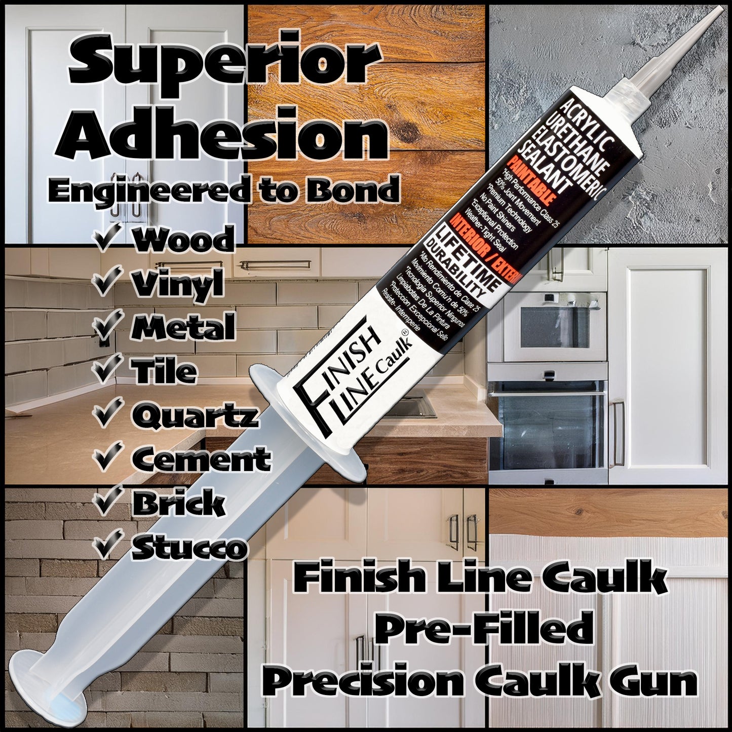 Finish Line Caulk – Clear Acrylic Urethane Elastomeric Sealant (1 oz)