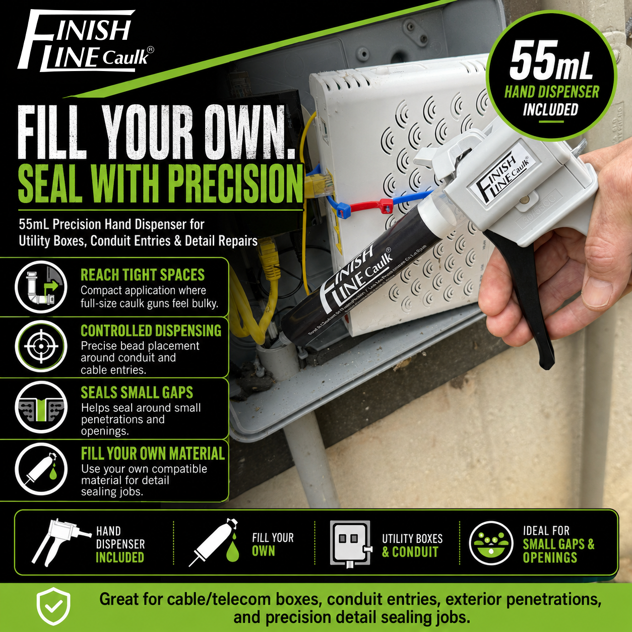 Finish Line Caulk® 55 mL Fill-Your-Own Precision Hand Dispenser Kit