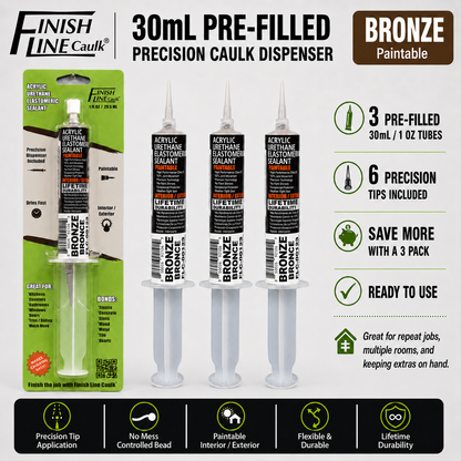 Finish Line Caulk® 30 mL Pre-Filled Precision Caulking Applicators – 3 Pack