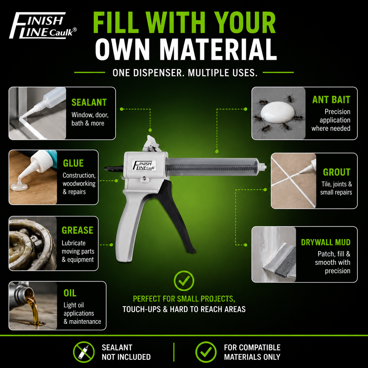 Finish Line Caulk® 55 mL Fill-Your-Own Precision Hand Dispenser Kit