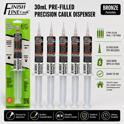 Finish Line Caulk® 30 mL Pre-Filled Precision Caulking Applicators – 5 Pack