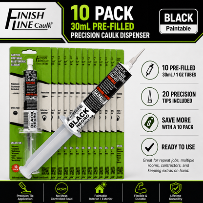 Finish Line Caulk® 30 mL Pre-Filled Precision Caulking Applicators – 10 Pack