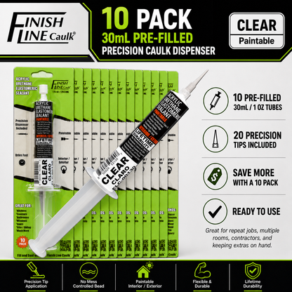 Finish Line Caulk® 30 mL Pre-Filled Precision Caulking Applicators – 10 Pack