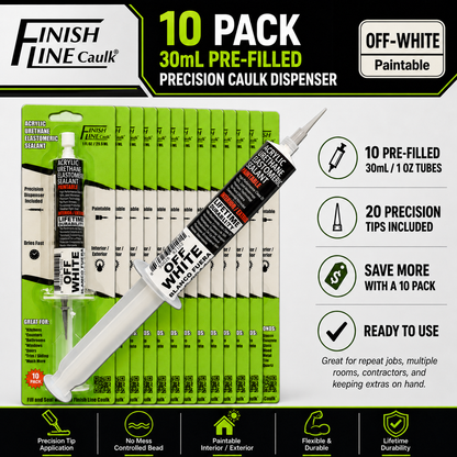 Finish Line Caulk® 30 mL Pre-Filled Precision Caulking Applicators – 10 Pack
