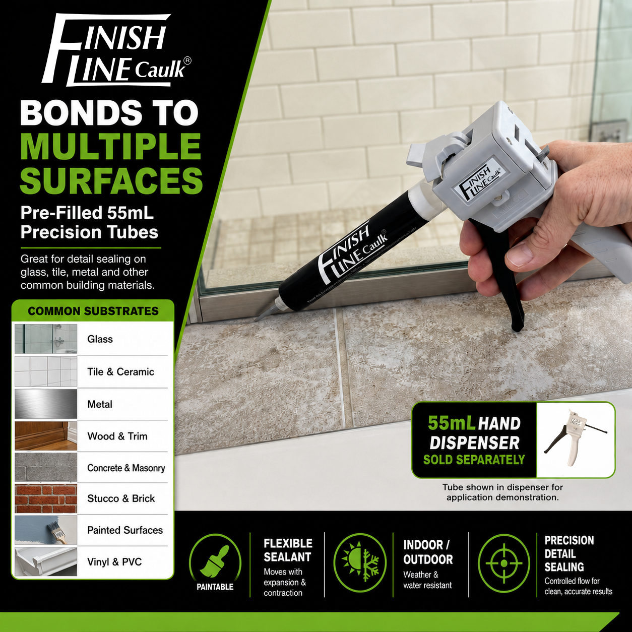 Finish Line Caulk® 55 mL Pre-Filled Precision Hand Dispenser Kit