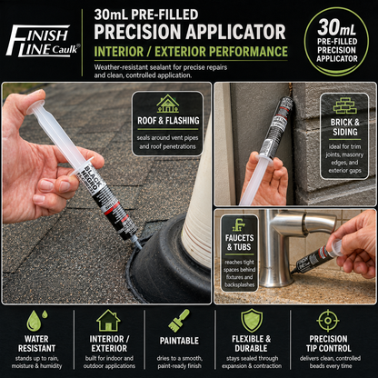 Finish Line Caulk® 30 mL Pre-Filled Precision Caulking Applicator – Single Tube