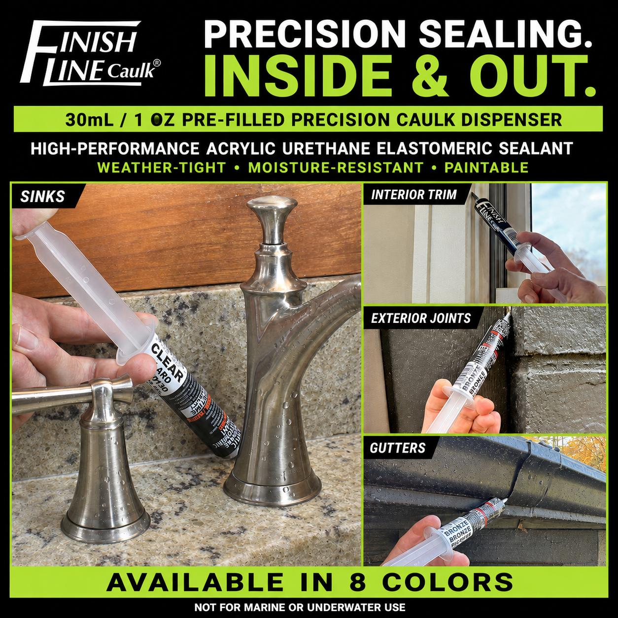 Finish Line Caulk® 30 mL Pre-Filled Precision Caulking Applicator – Single Tube