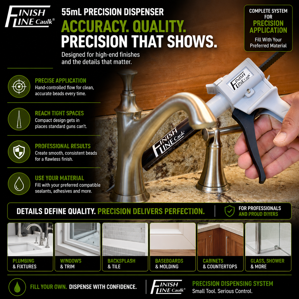 Finish Line Caulk® 55 mL Fill-Your-Own Precision Hand Dispenser Kit