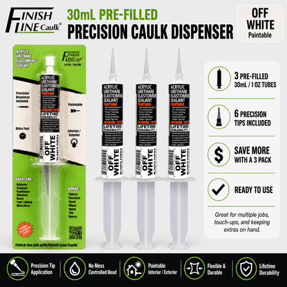 Finish Line Caulk® 30 mL Pre-Filled Precision Caulking Applicators – 3 Pack