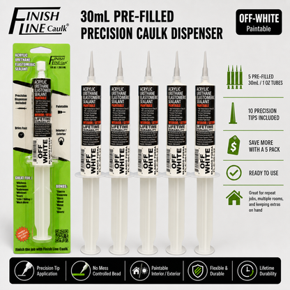 Finish Line Caulk® 30 mL Pre-Filled Precision Caulking Applicators – 5 Pack