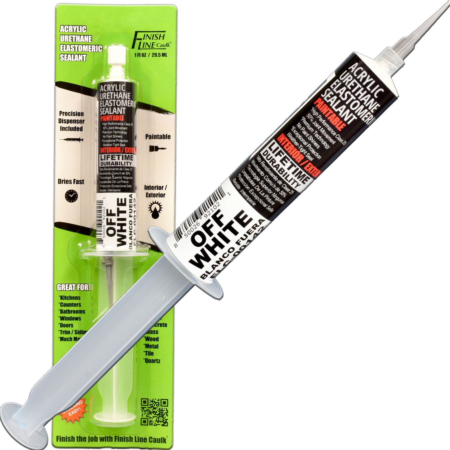 Finish Line Caulk – Acrylic Urethane Elastomeric Sealant Pre-Filled Precision Caulking Tube (30 mL)