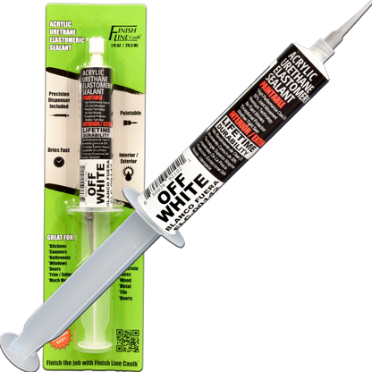 Finish Line Caulk – Acrylic Urethane Elastomeric Sealant Pre-Filled Precision Caulking Tube (30 mL)