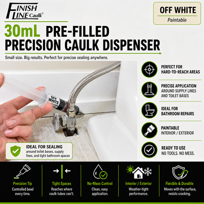Finish Line Caulk® 30 mL Pre-Filled Precision Caulking Applicator – Single Tube