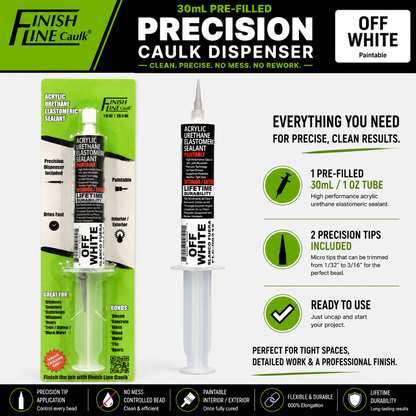 Finish Line Caulk® 30 mL Pre-Filled Precision Caulking Applicator – Single Tube